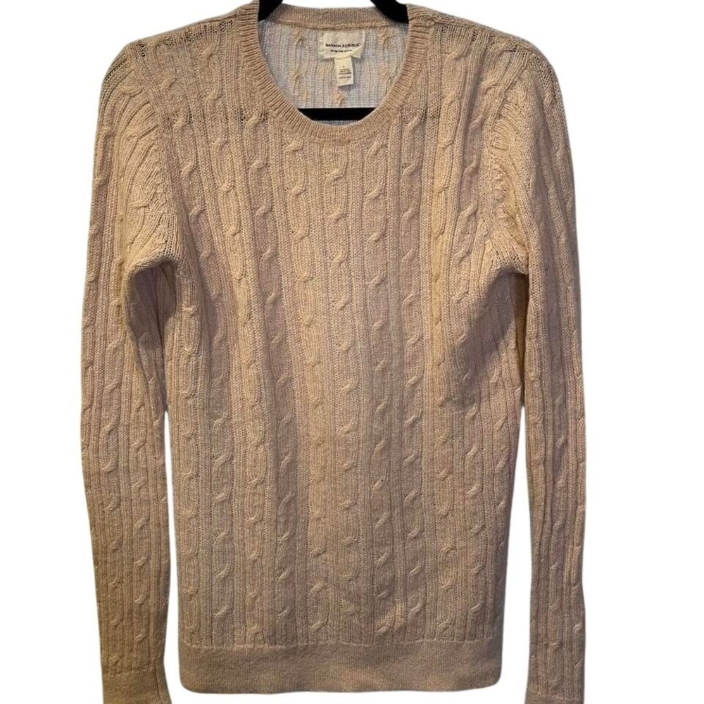 Banana Republic Extra Fine Alpaca Cable Knit Sweater Pink Crewneck Womens Large
